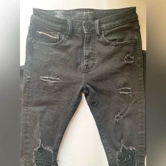 CULT OF INDIVIDUALITY PUNK SUPER SKINNY RIPPED BLACK FADED JEANS W30 L32 MENS😍 - Picture 2 of 10